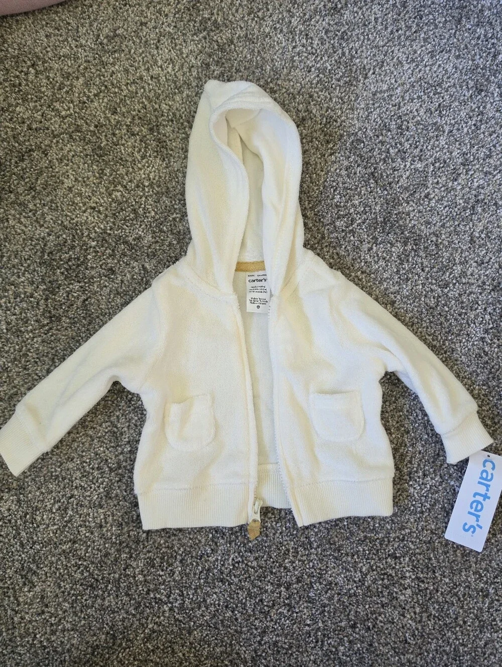 Carter's Cream Hooded Zip Jacket, Striped Bodysuit & Duck Embroidered Pants Set